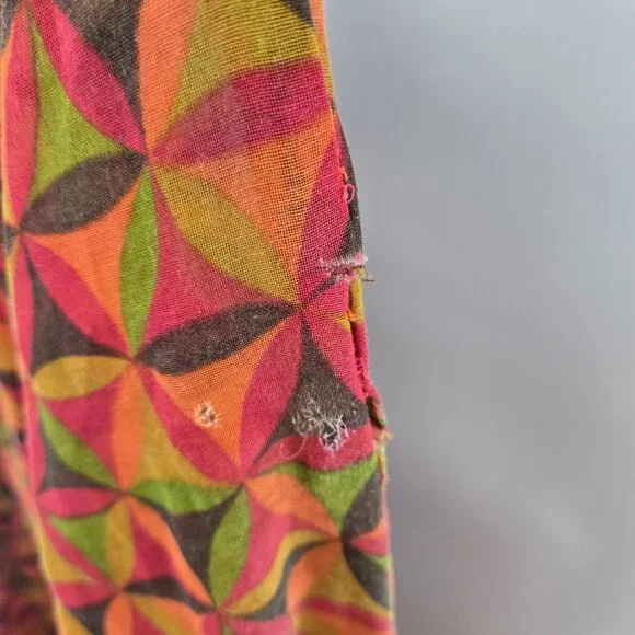 Vintage Jody of California 70s Orange Brown Green Geometric Mini Dress Flaws - Picture 12 of 14